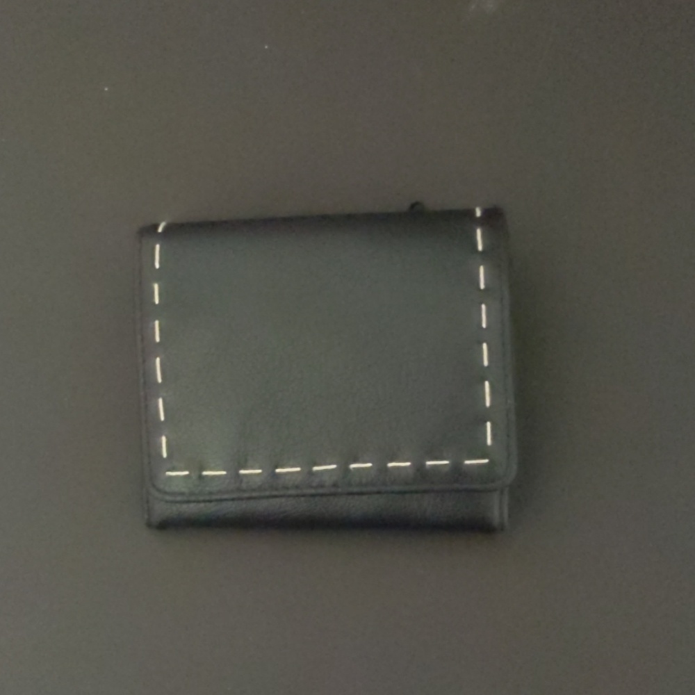 Black Leather Wallet with White Stitching